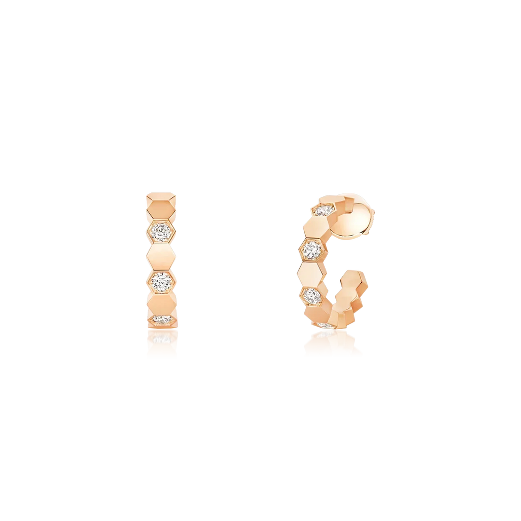 CHAUMET HONEE PINK GOLD DIAMOND HOOP EARRINGS