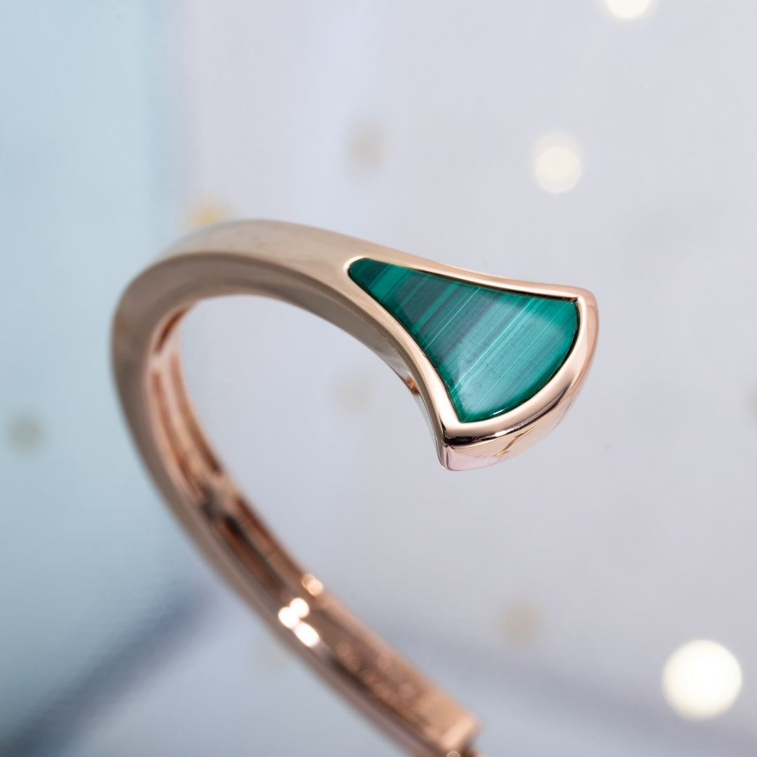 BVLGARI DREAM BRACELET OPEN MALACHITE PINK GOLD