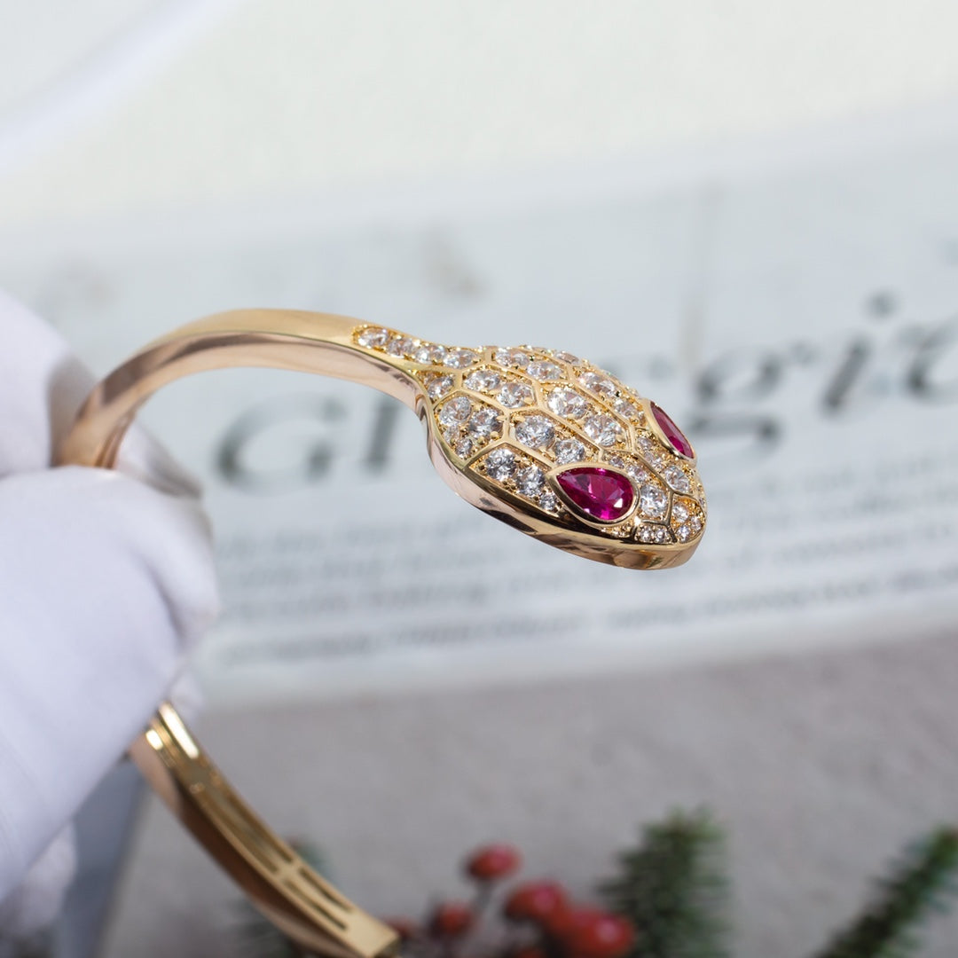 BVLGARI SERPENTI BRACELET PINK GOLD DIAMOND DOUBLE SNAKE