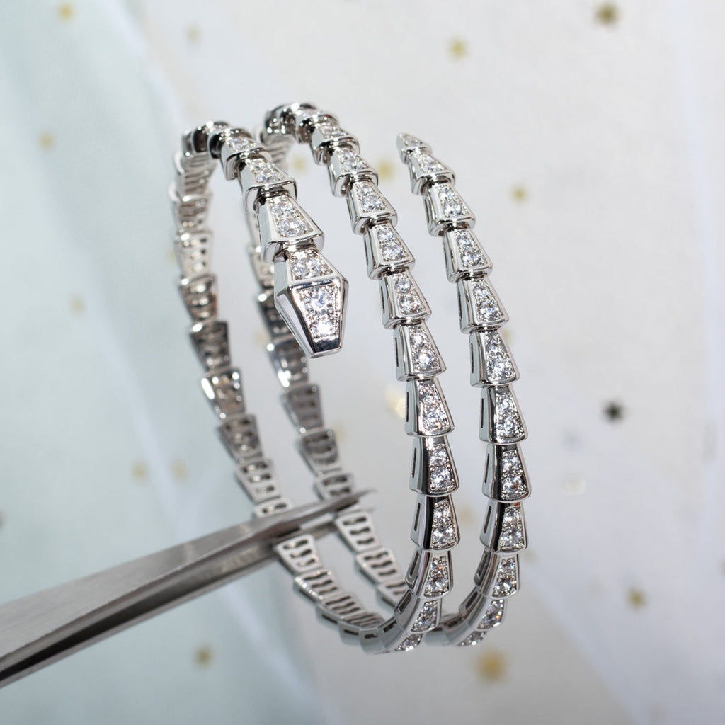 BVLGARI SERPENTI BRACELET SILVER DIAMOND DOUBLE ROW