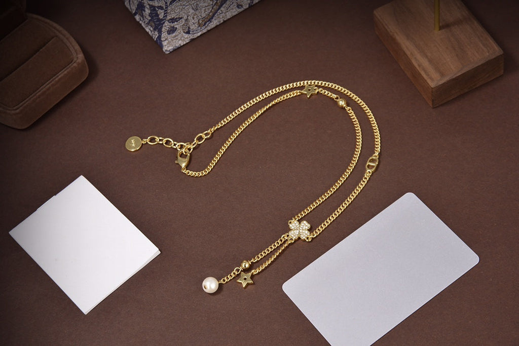 DIOR STAR AND BALL GOLD DIAMOND NECKLACE