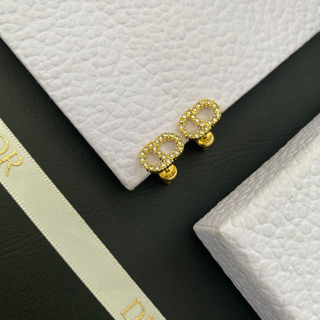 DIOR CD DROP EARRINGS GOLD DIAMOND