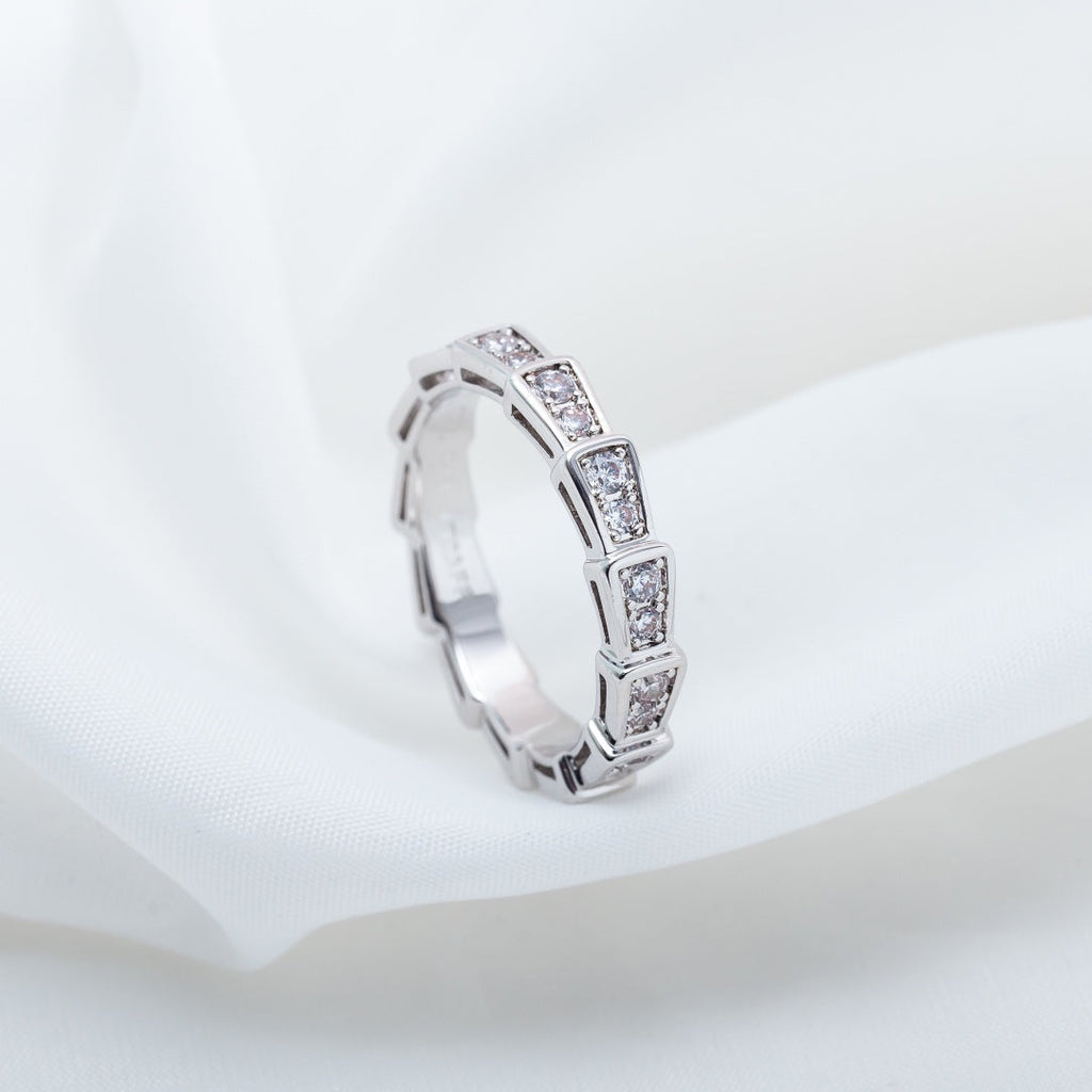 BVLGARI SERPENTI RING SILVER DIAMOND PAVED 3MM