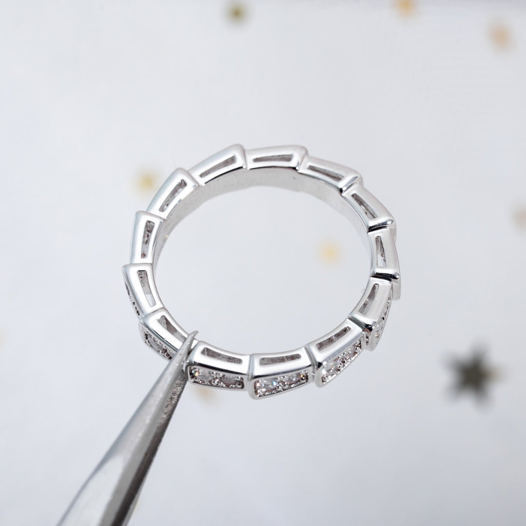 BVLGARI SERPENTI RING SILVER DIAMOND PAVED 3MM