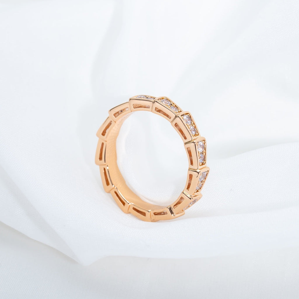 BVLGARI SERPENTI RING PINK GOLD DIAMOND PAVED 3MM