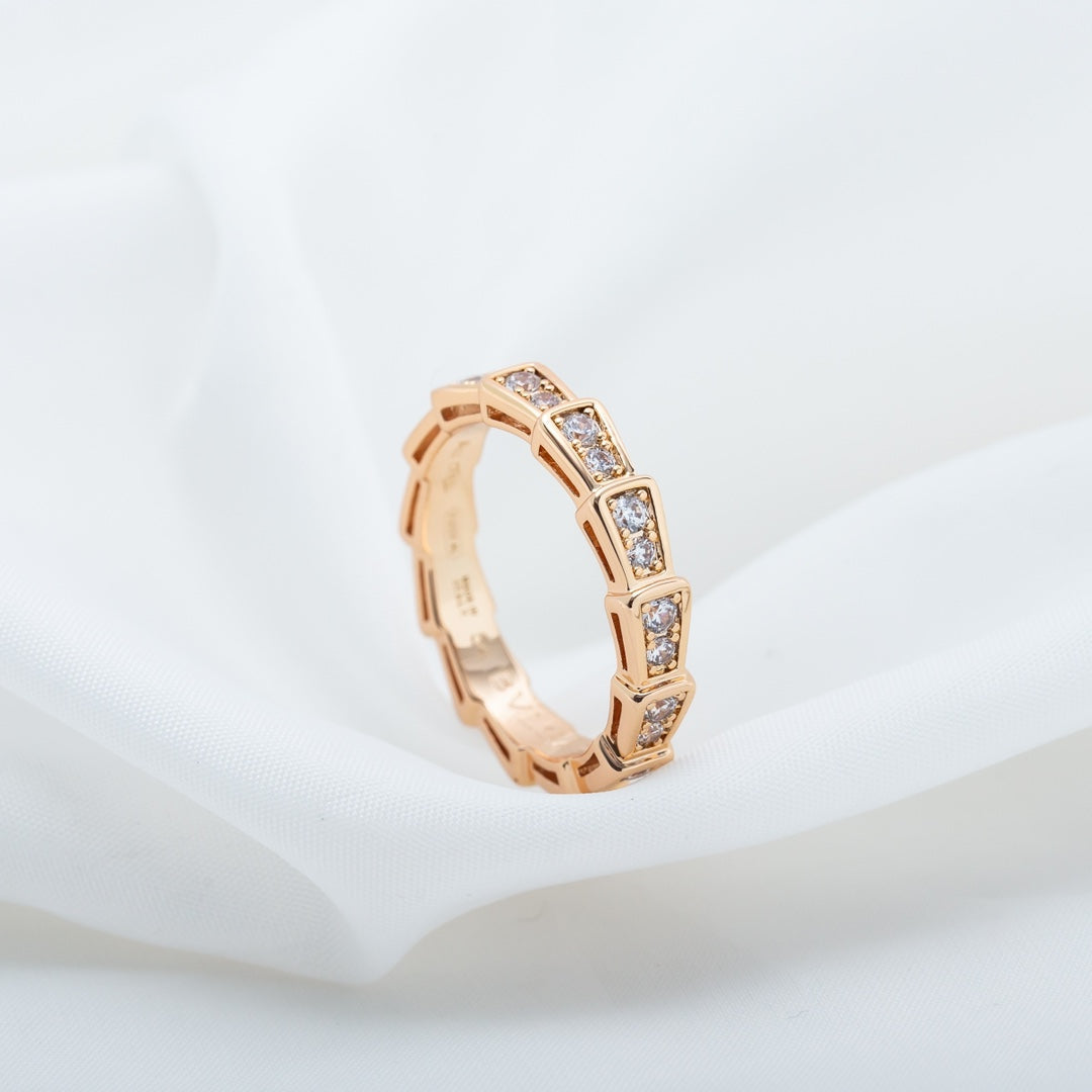 BVLGARI SERPENTI RING PINK GOLD DIAMOND PAVED 3MM