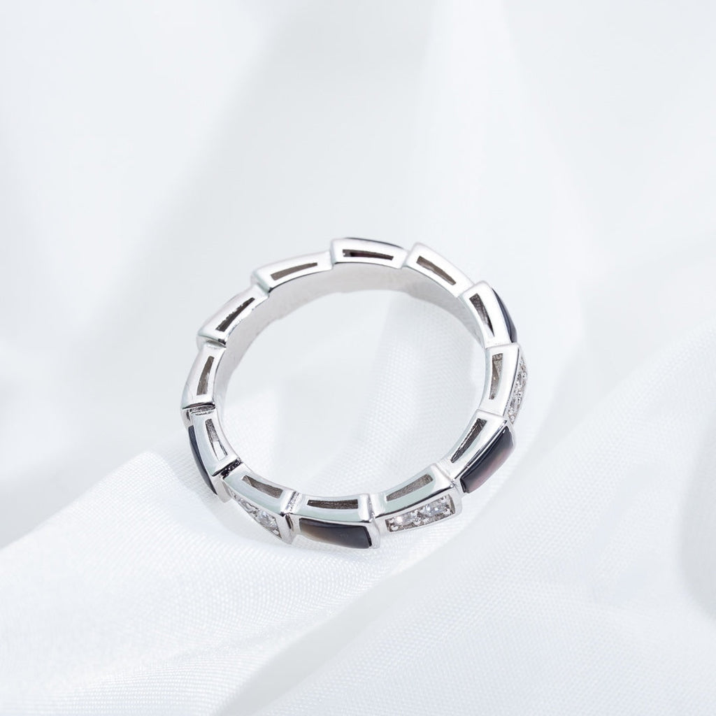 BVLGARI SERPENTI RING SILVER DIAMOND BLACK MOP 3MM