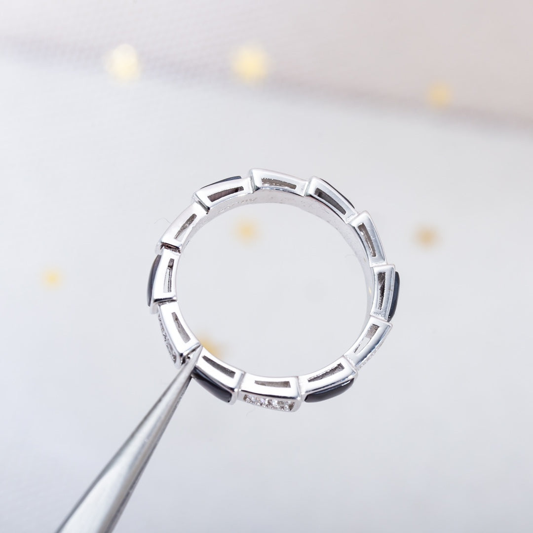BVLGARI SERPENTI RING SILVER DIAMOND BLACK MOP 3MM
