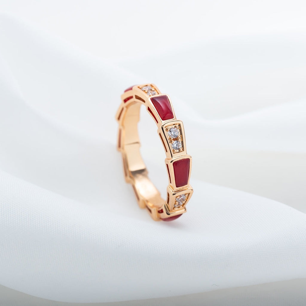BVLGARI SERPENTI RING PINK GOLD CARNELIAN DIAMOND 3MM