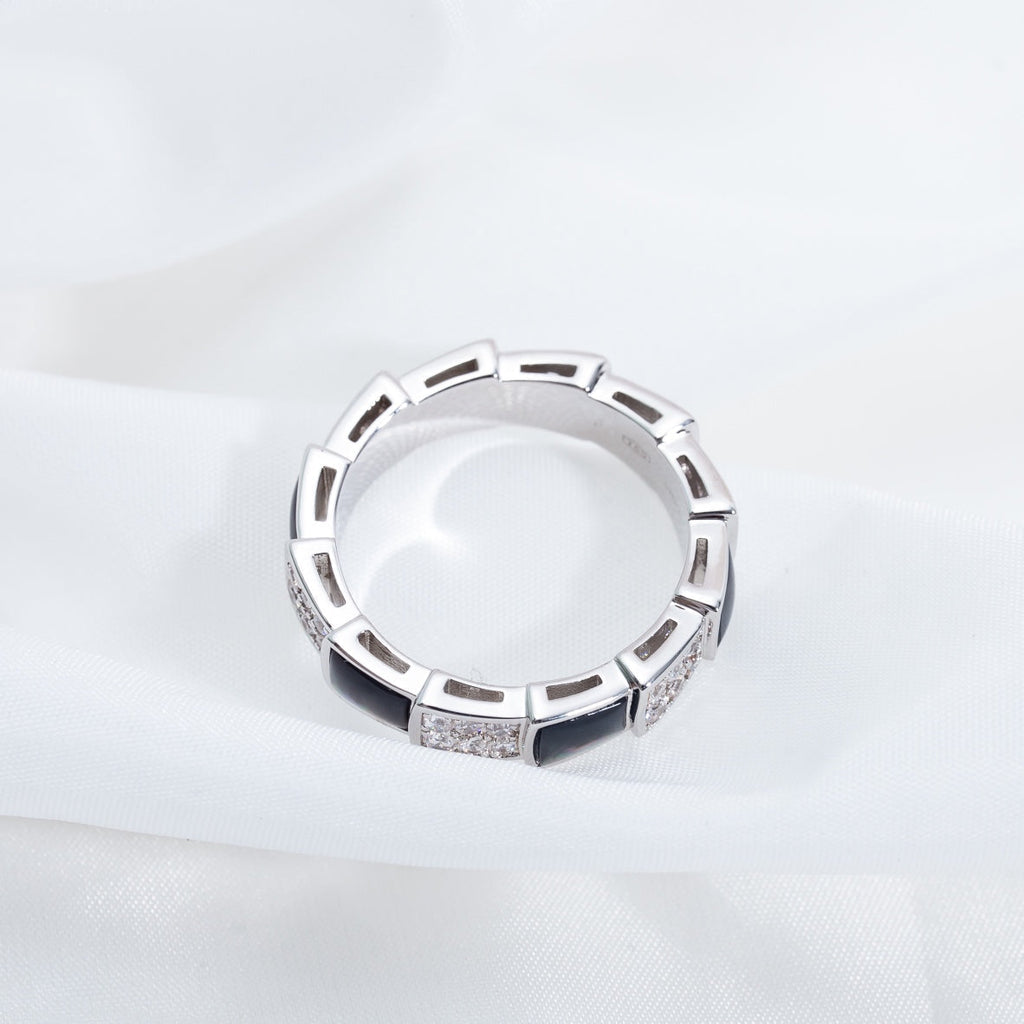 BVLGARI SERPENTI RING SILVER DIAMOND BLACK MOP 4MM