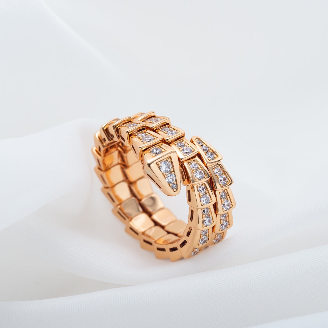 BVLGARI SERPENTI RING PINK GOLD DIAMOND DOUBLE ROW