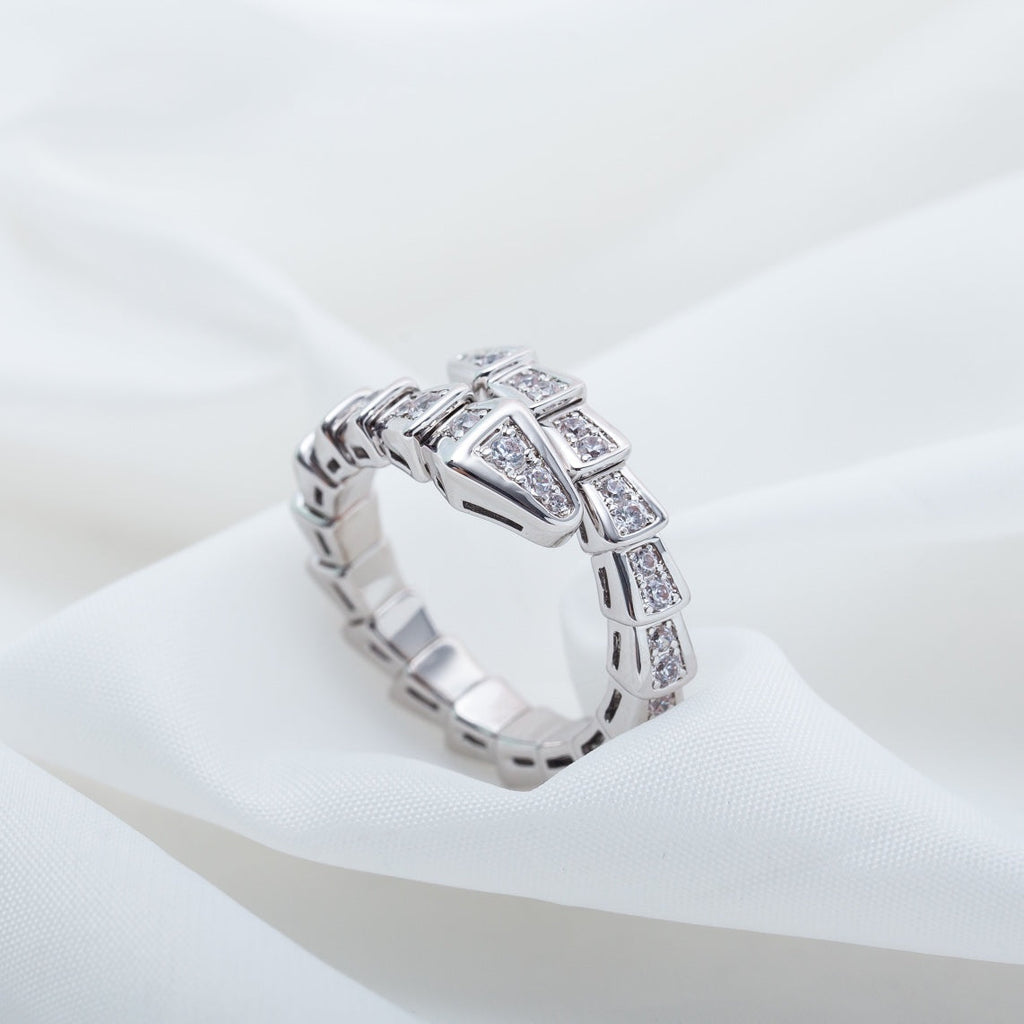 BVLGARI SERPENTI RING SILVER DIAMOND PAVED 4MM