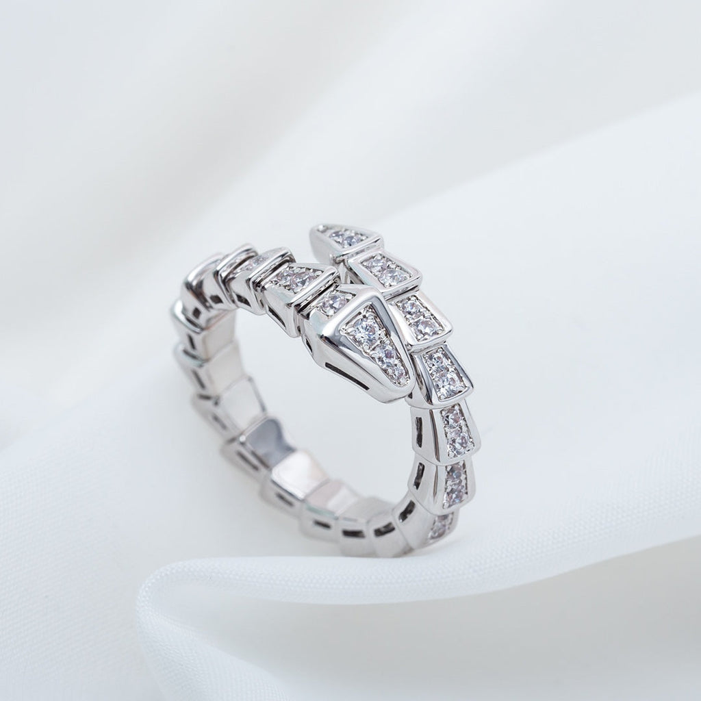 BVLGARI SERPENTI RING SILVER DIAMOND PAVED 4MM