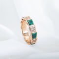 BVLGARI SERPENTI RING PINK GOLD MALACHITE DIAMOND PAVED 4MM
