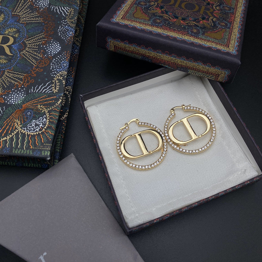 DIOR CD EARRINGS GOLD DIAMOND 33MM