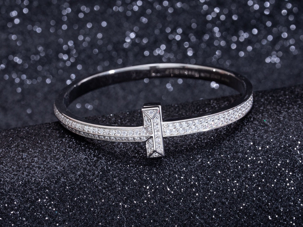 TIFFANY WIDE DIAMONDS HINGED BANGLE SILVER