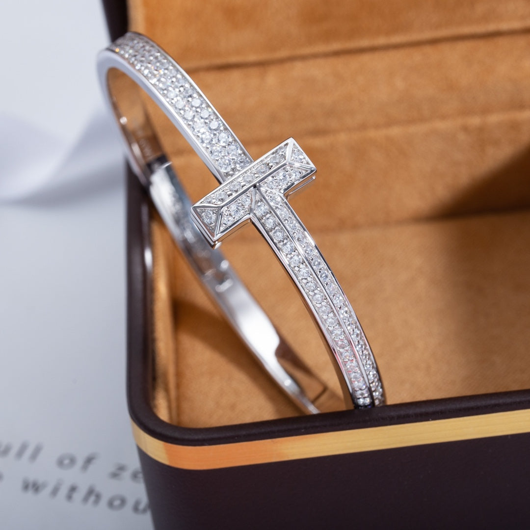 TIFFANY WIDE DIAMONDS HINGED BANGLE SILVER