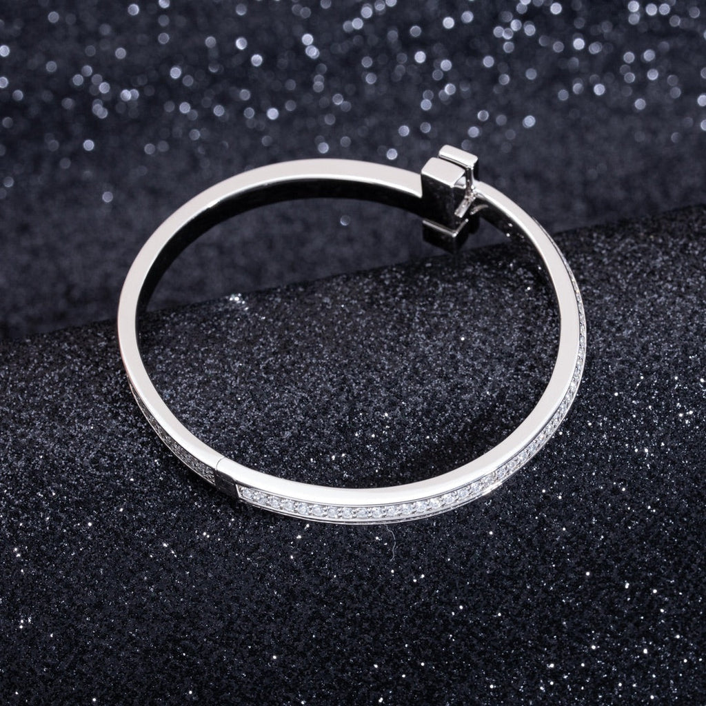 TIFFANY WIDE DIAMONDS HINGED BANGLE SILVER