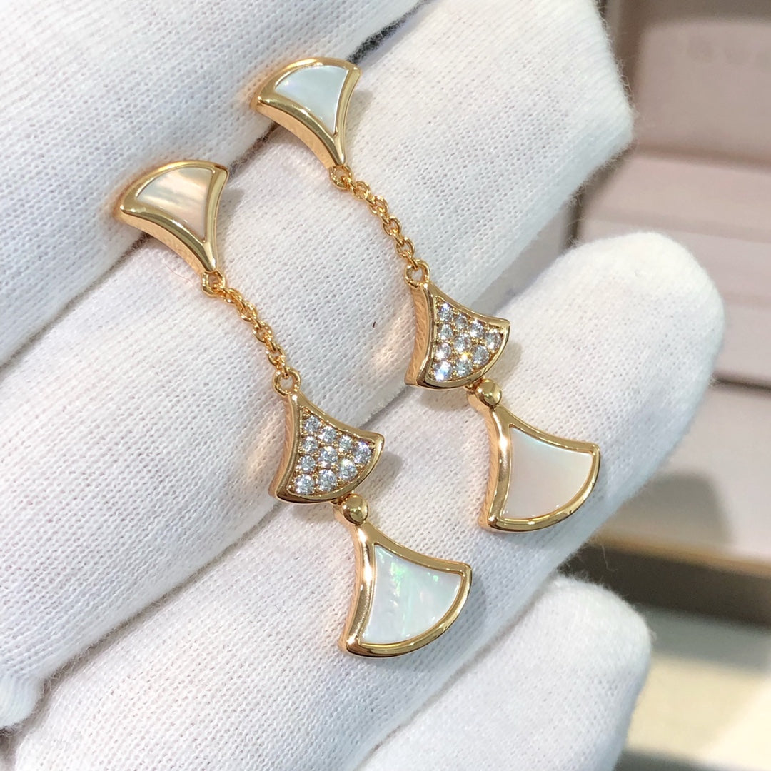 BVLGARI DREAM EARRINGS 3 MOTIFS DIAMOND MOP PINK GOLD