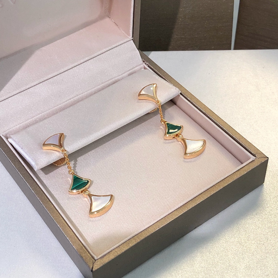 BVLGARI DREAM EARRINGS 3 MOTIFS MALACHITE MOP PINK GOLD