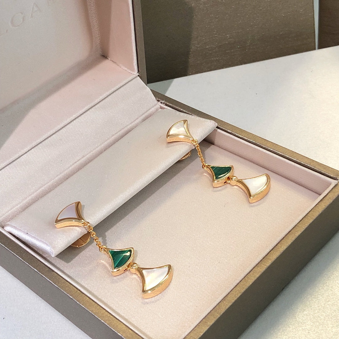 BVLGARI DREAM EARRINGS 3 MOTIFS MALACHITE MOP PINK GOLD