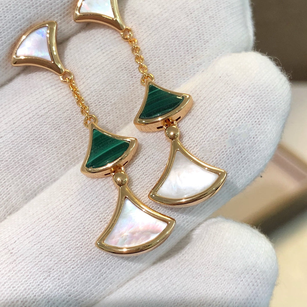 BVLGARI DREAM EARRINGS 3 MOTIFS MALACHITE MOP PINK GOLD