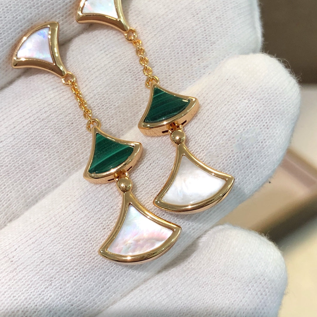 BVLGARI DREAM EARRINGS 3 MOTIFS MALACHITE MOP PINK GOLD