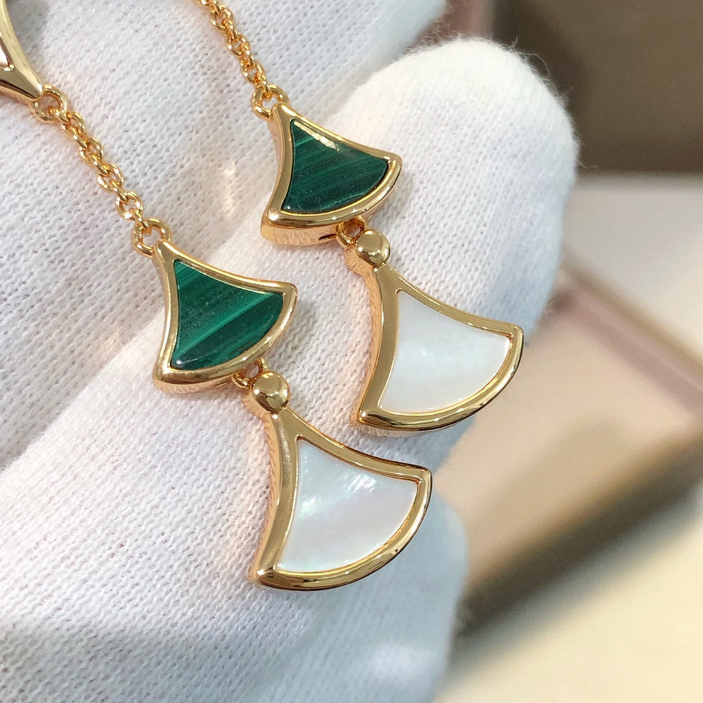 BVLGARI DREAM EARRINGS 3 MOTIFS MALACHITE MOP PINK GOLD