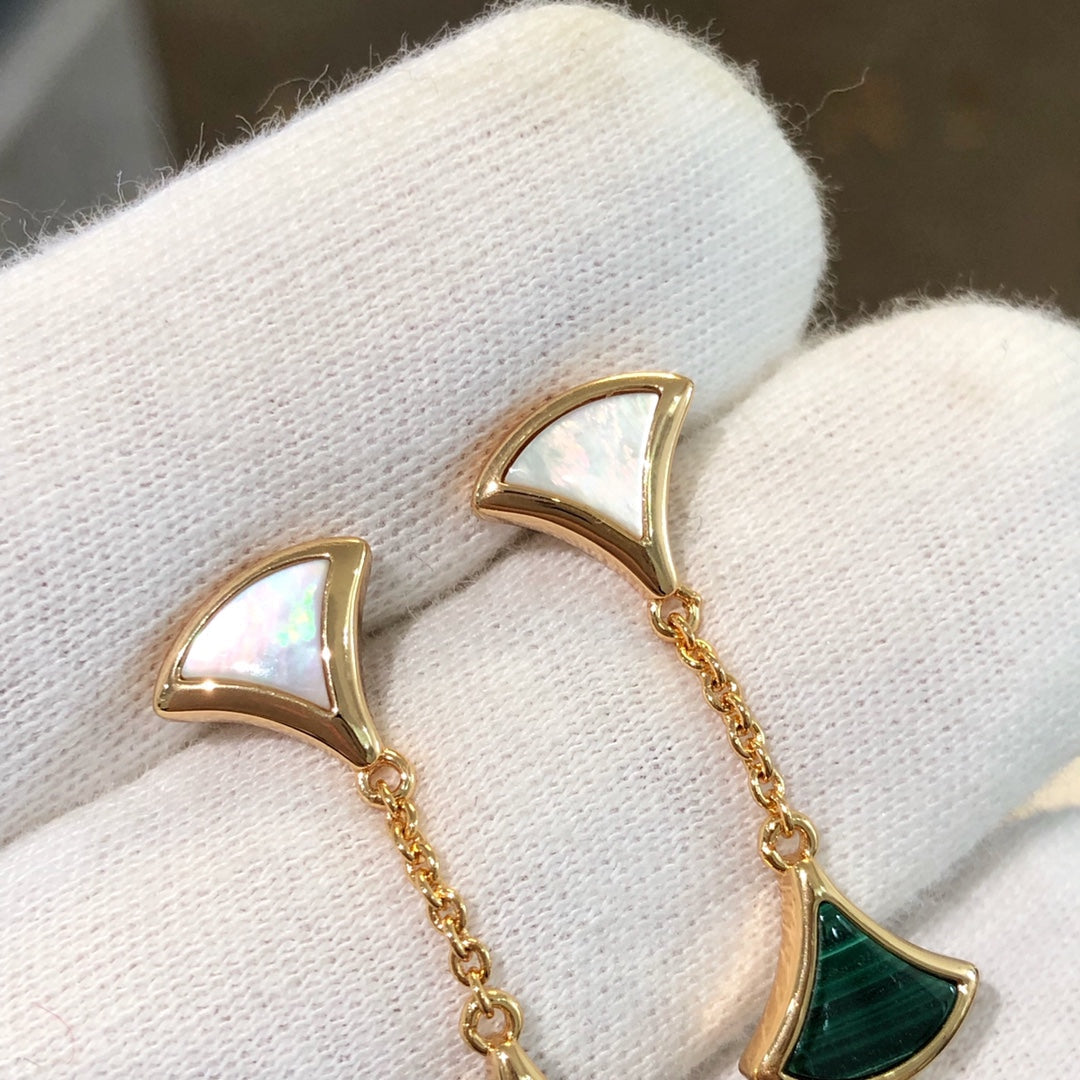 BVLGARI DREAM EARRINGS 3 MOTIFS MALACHITE MOP PINK GOLD