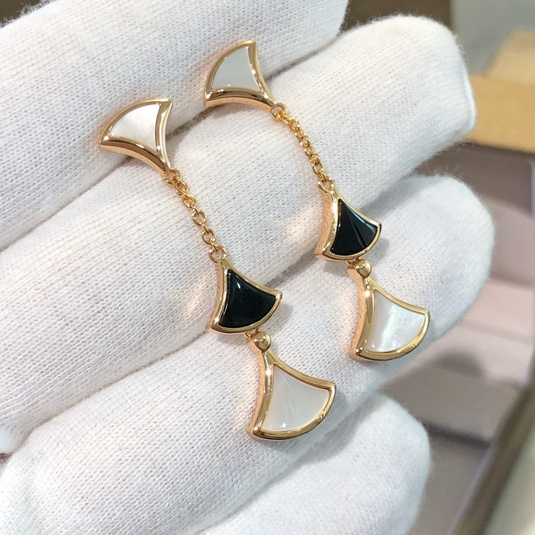 BVLGARI DREAM EARRINGS 3 MOTIFS ONYX MOP PINK GOLD
