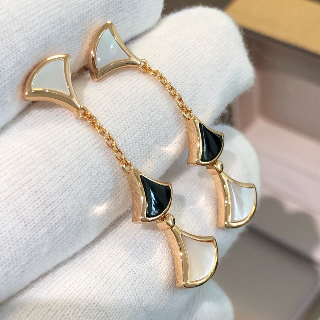 BVLGARI DREAM EARRINGS 3 MOTIFS ONYX MOP PINK GOLD