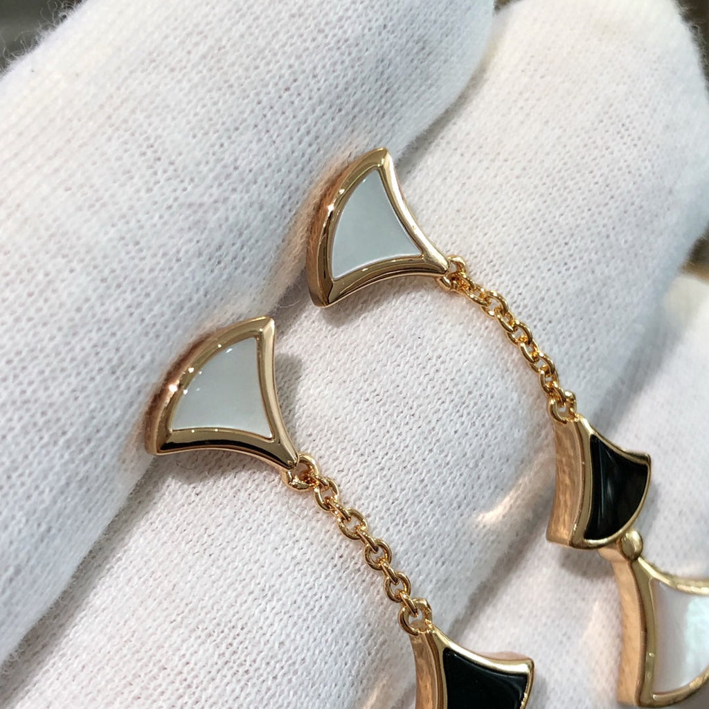 BVLGARI DREAM EARRINGS 3 MOTIFS ONYX MOP PINK GOLD