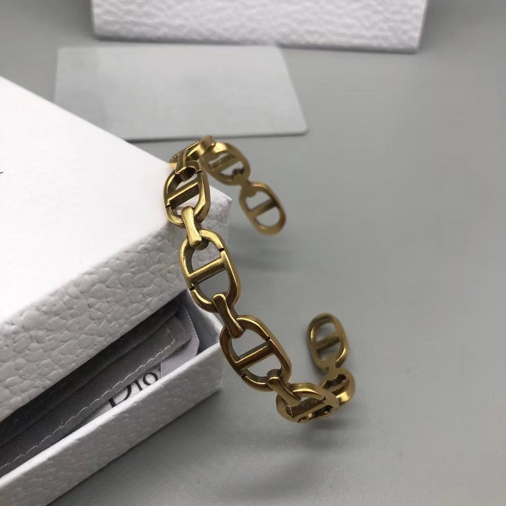 DIOR CD MOTIF GOLD CUFF BRACELET