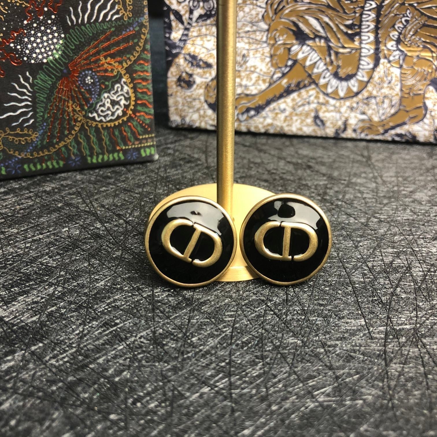 DIOR CD STUD ONYX EARRINGS
