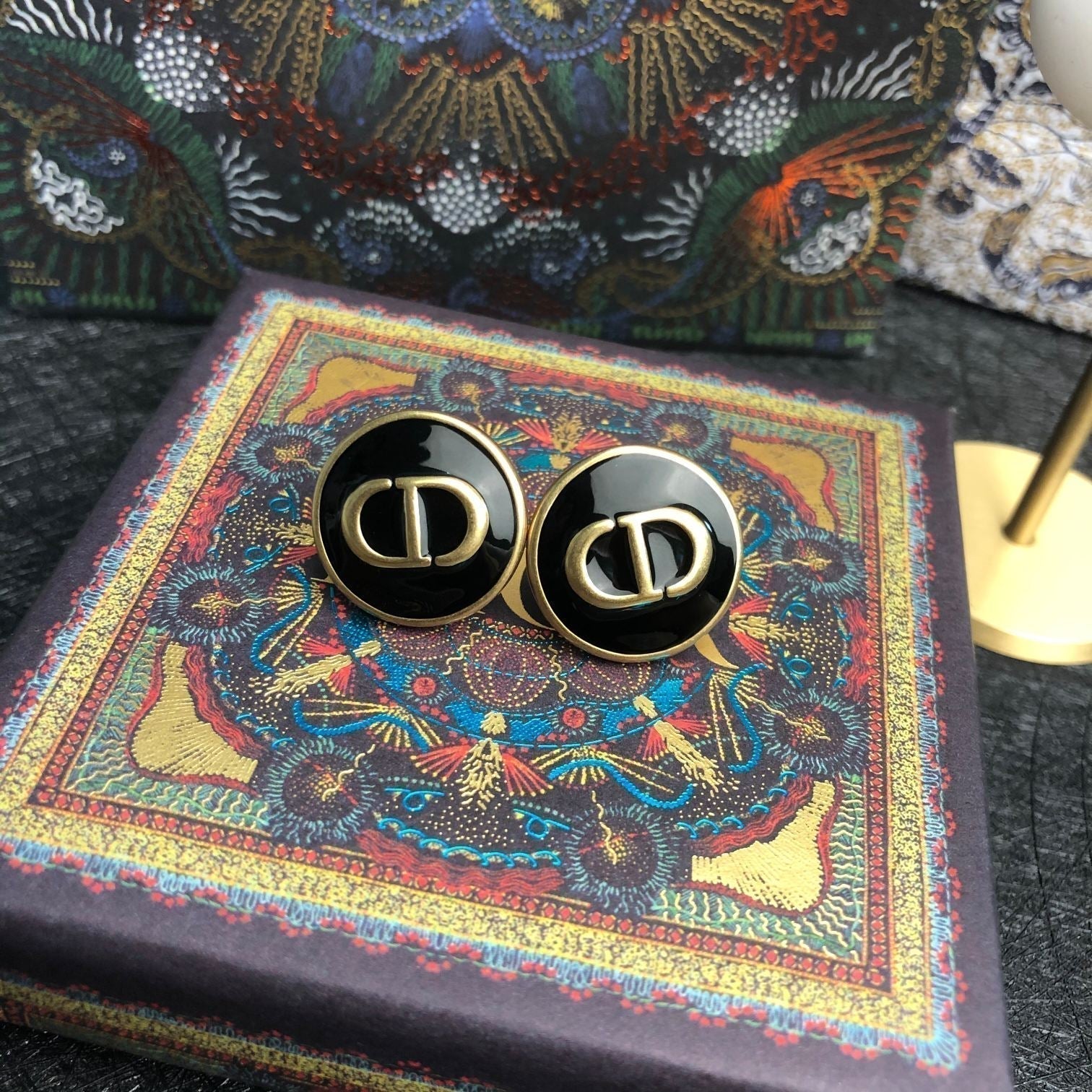 DIOR CD STUD ONYX EARRINGS