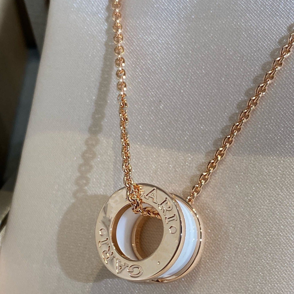 BVLGARI ZERO 1 WHITE CERAMIC PINK GOLD NECKLACE