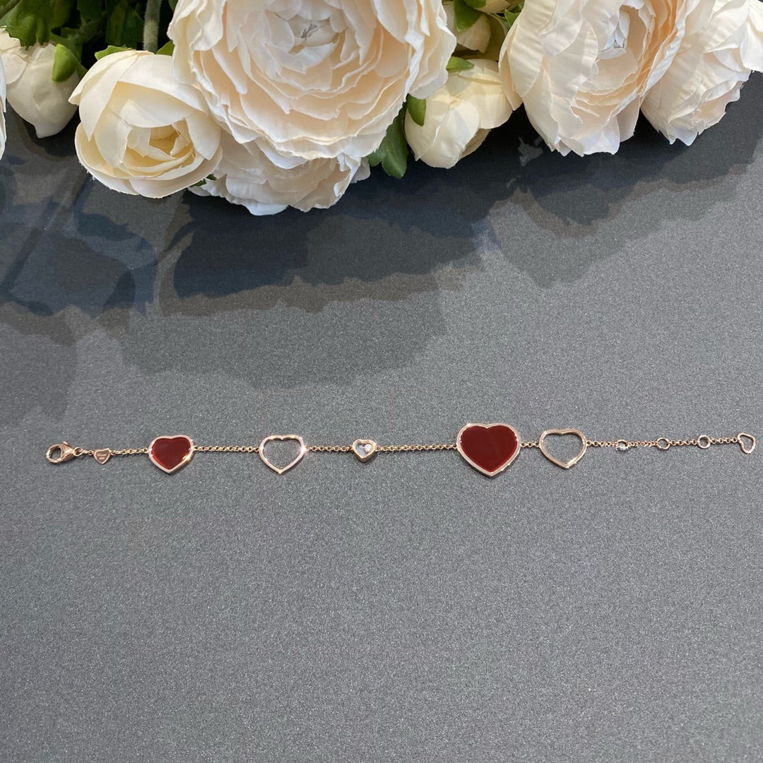 CHOPARD HAPPY HEART CARNELIAN PINK GOLD BRACELET
