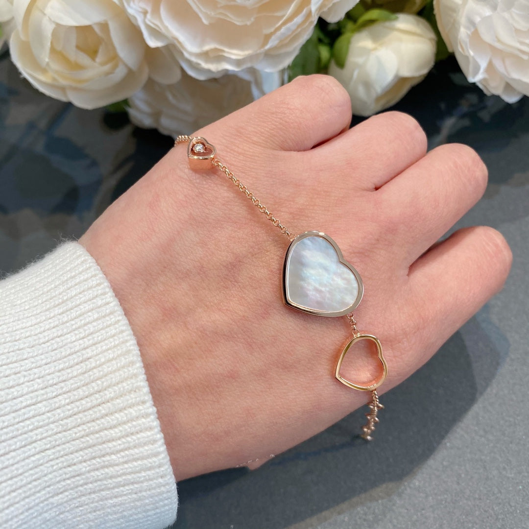 CHOPARD HAPPY HEART WHITE MOP PINK GOLD BRACELET