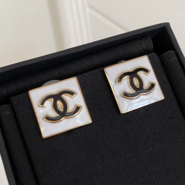Chanel Double C Square Stud Earrings