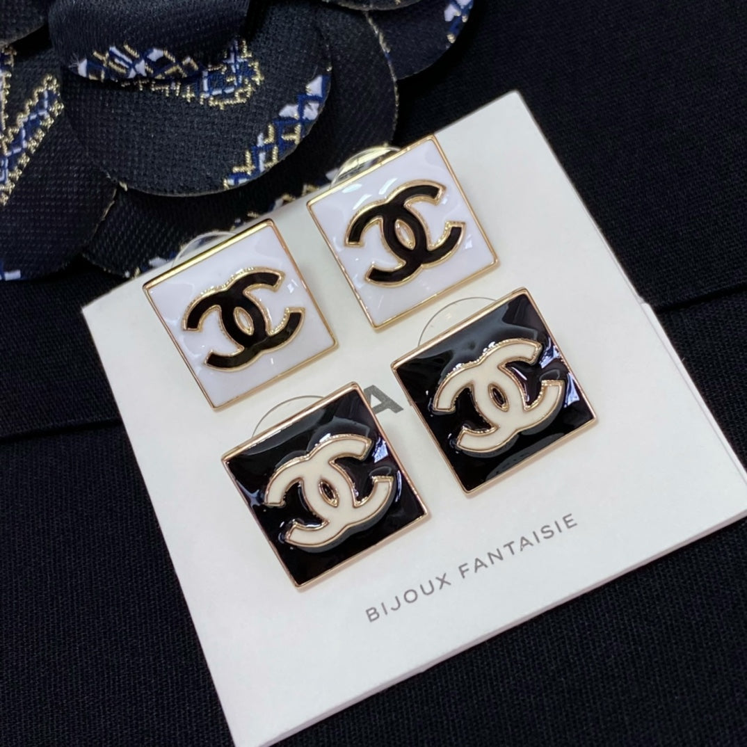 Chanel Double C Square Stud Earrings