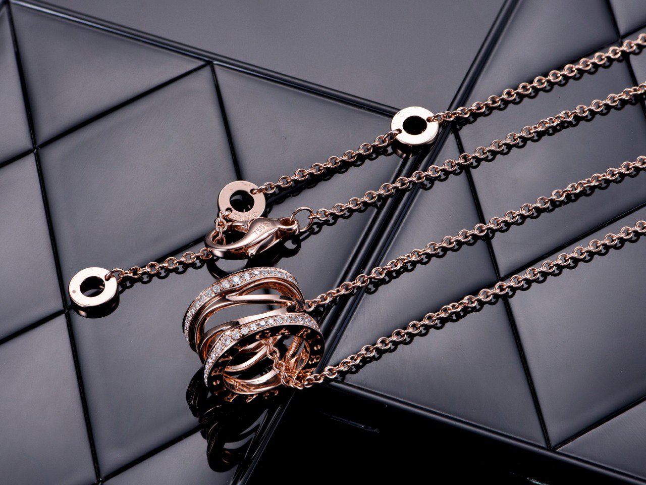 BVLGARI ZERO 1 PINK GOLD DIAMOND OPEN NECKLACE