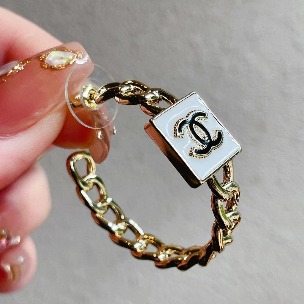 Chanel Double C Black White Hoop Earrings