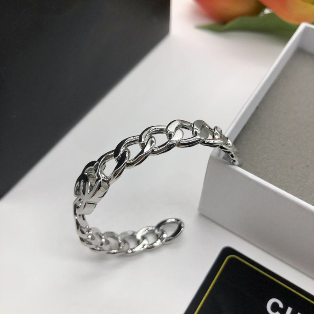 Chanel Double C Silver Cuff Bracelet