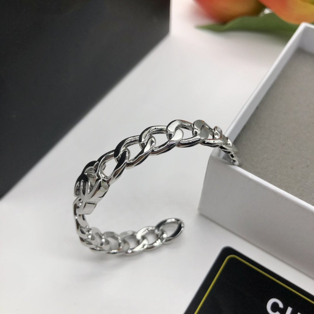 Chanel Double C Silver Cuff Bracelet