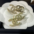 Chanel Double Stud Double C Diamond Gold Earrings