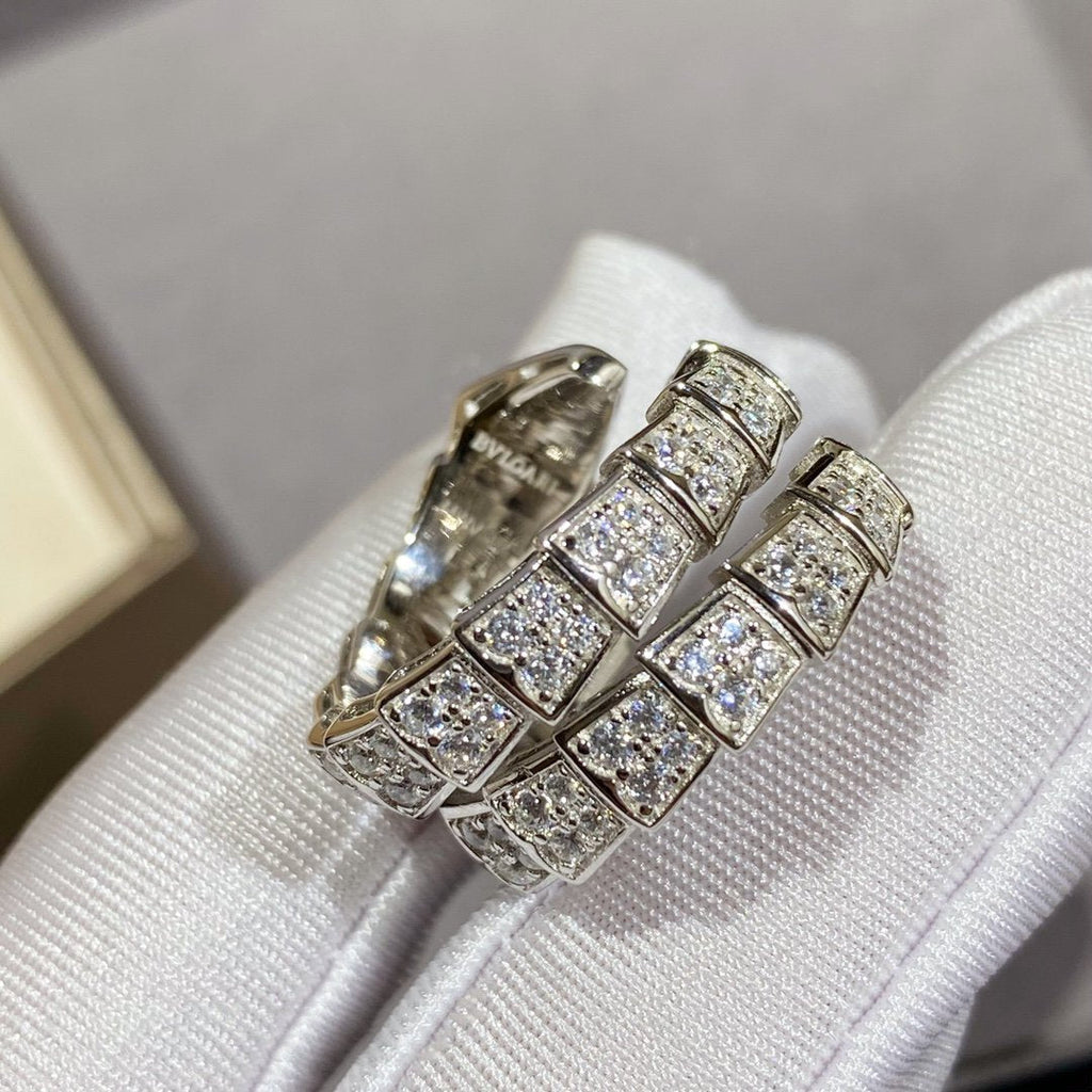 BVLGARI SERPENTI DOUBLE RING SILVER DIAMOND PAVED