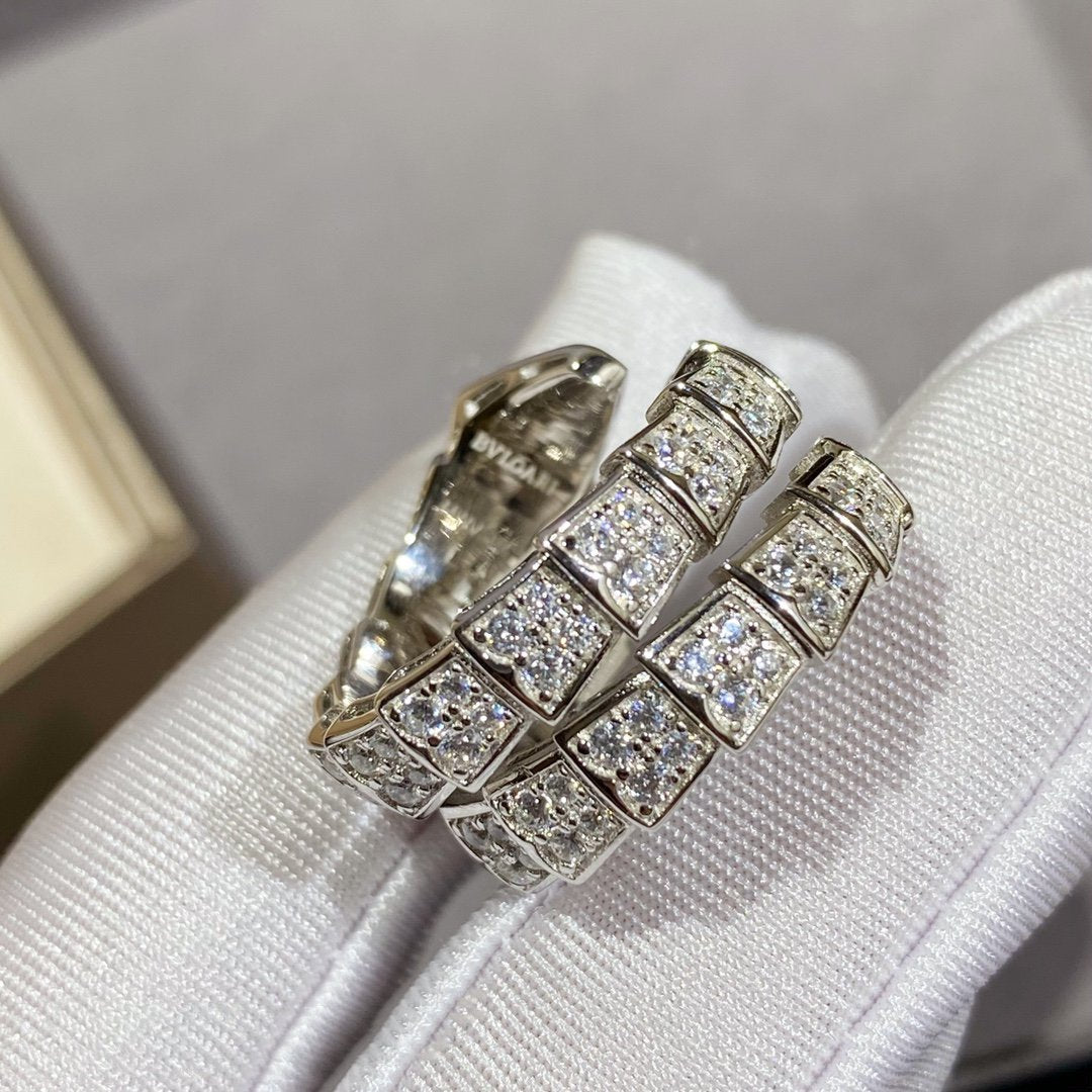 BVLGARI SERPENTI DOUBLE RING SILVER DIAMOND PAVED