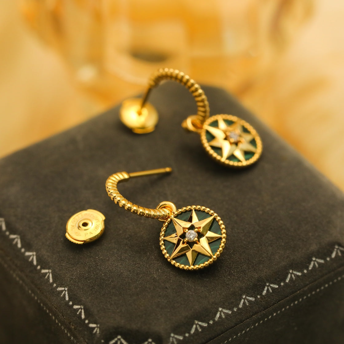 DIOR LUCKY STAR GOLD MALACHITE EARRINGS