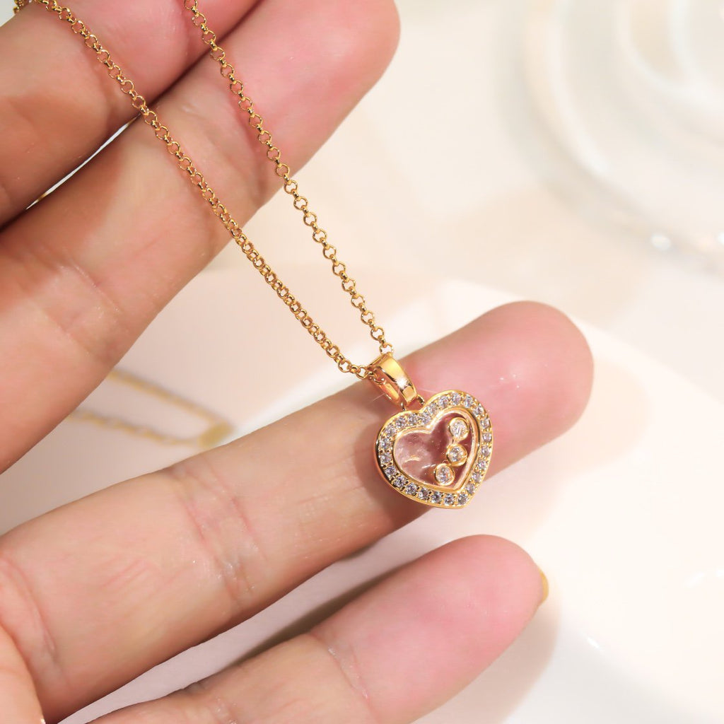 CHOPARD HEART PEDANT DIAMOND PINK GOLD NECKLACE