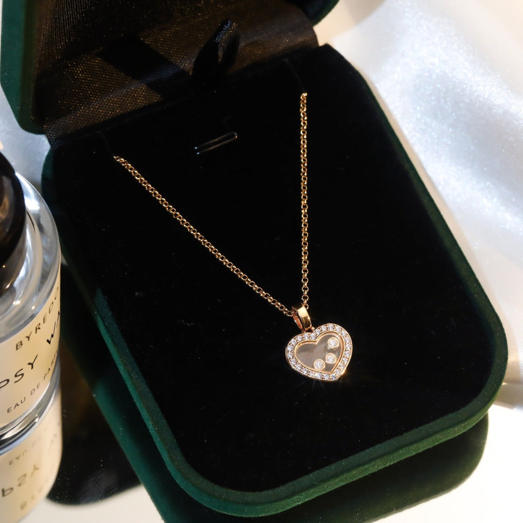 CHOPARD HEART PEDANT DIAMOND PINK GOLD NECKLACE